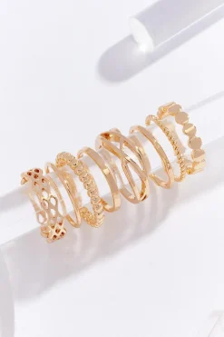Multi Textured Gold Ring Set