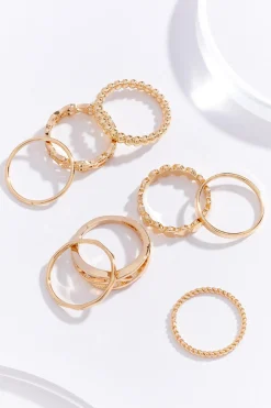 Multi Textured Gold Ring Set