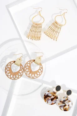 Multi Wood Lucite Metal Earrings