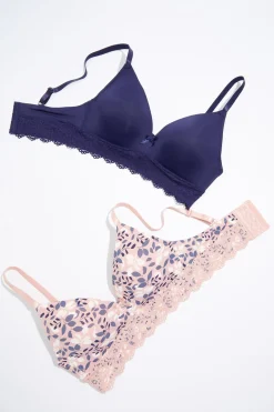 Navy Floral Wire- Free Bra Set