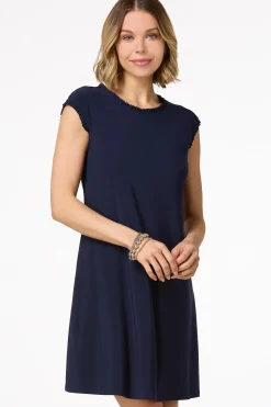 Navy Ruffled Trim Dress