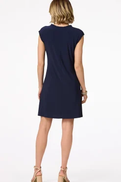 Navy Ruffled Trim Dress