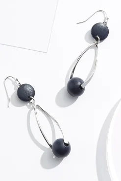 Navy Wood Ball Wire Earrings