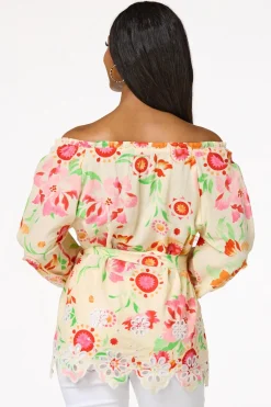 Off Shoulder Floral Eyelet Detail Top