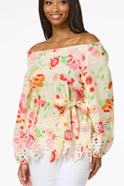 Off Shoulder Floral Eyelet Detail Top