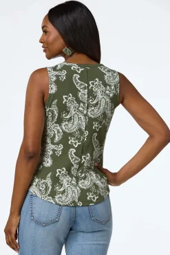 Olive Paisley Ribbed Henley Tank