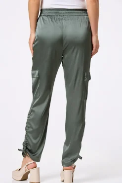 Olive Satin Ruched Joggers