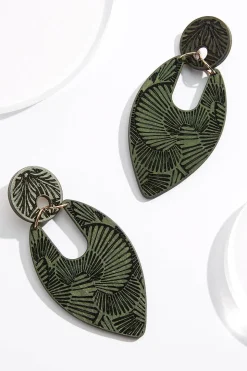 Olive Wood Pattern Earrings