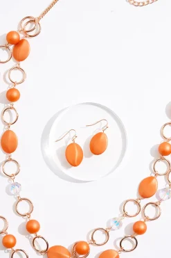 Orange Gold Layered Long Necklace Set