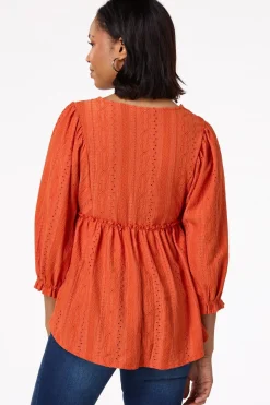 Orange Lace Trim Babydoll Top