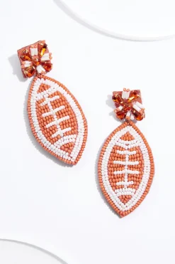 Orange Seed Bead Football Earrings