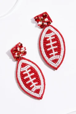 Orange Seed Bead Football Earrings