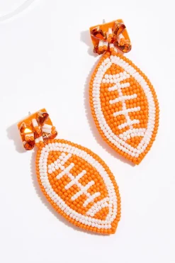 Orange Seed Bead Football Earrings