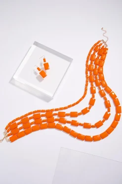Orange Square Layered Necklace Set