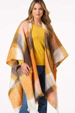 Oversized Plaid Pocket Poncho