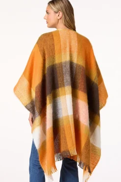 Oversized Plaid Pocket Poncho