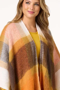 Oversized Plaid Pocket Poncho