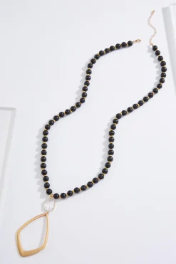 Painted Wood Diamond Pendant Necklace