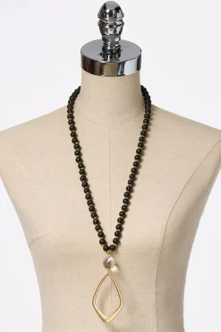 Painted Wood Diamond Pendant Necklace