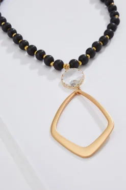 Painted Wood Diamond Pendant Necklace