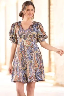 Paisley Bubble Sleeve Dress