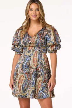 Paisley Bubble Sleeve Dress