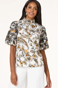 Paisley Floral Embroidered Sleeve Top