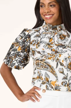 Paisley Floral Embroidered Sleeve Top