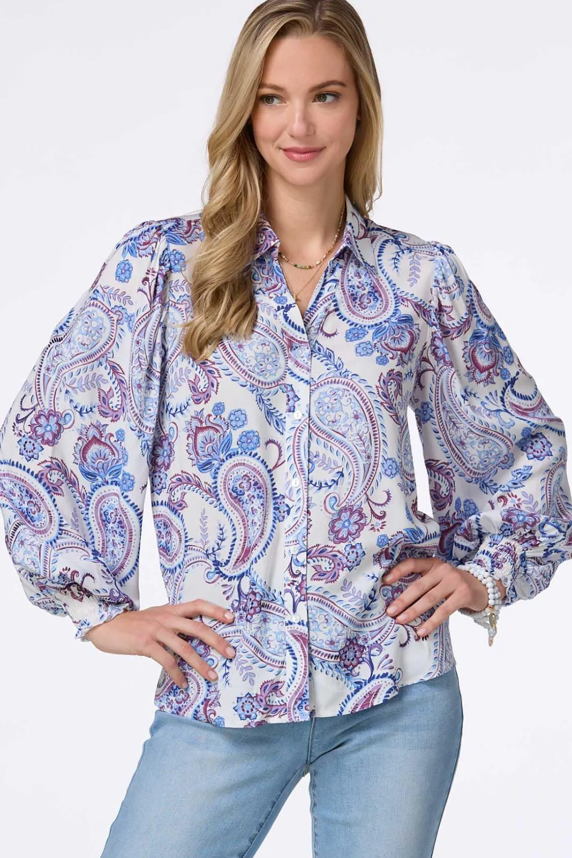 Paisley Smocked Cuff Shirt