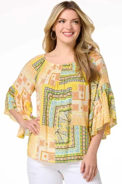 Patchwork Print Smocked Top