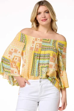 Patchwork Print Smocked Top