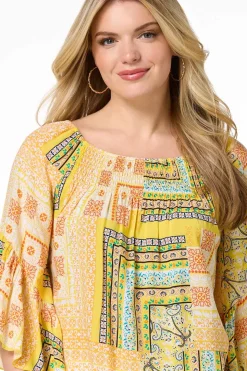 Patchwork Print Smocked Top