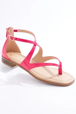 Patent Pink Strappy Thong Sandals