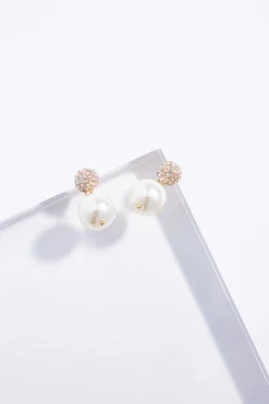 Pave Pearl Dangle Earrings