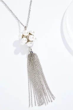 Pearl Cluster Tassel Necklace