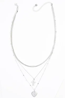 Pearl Cross Heart Charm Necklace