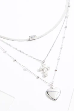 Pearl Cross Heart Charm Necklace