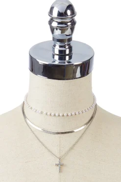 Pearl Cross Layered Necklace