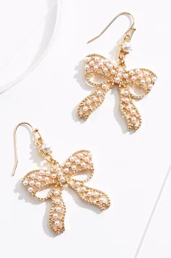 Pearl Gold Bow Earrings