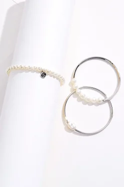 Pearl Silver Stretch Bracelet Set