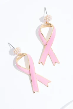 Pearl Stud Awareness Ribbon Earrings