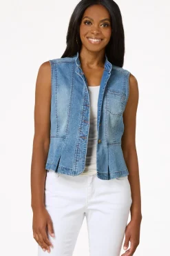 Peplum Faded Denim Vest