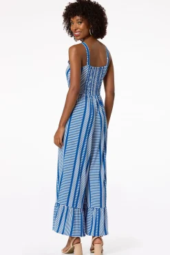 Petite Blue Patterned Tiered Leg Jumpsuit