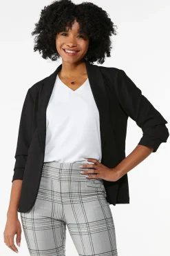 Petite Crepe Ruched Sleeve Blazer
