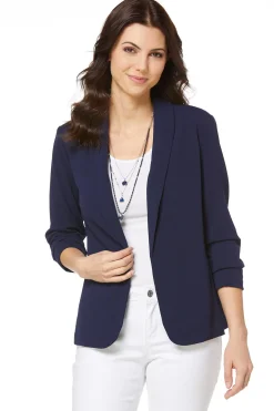 Petite Crepe Ruched Sleeve Blazer