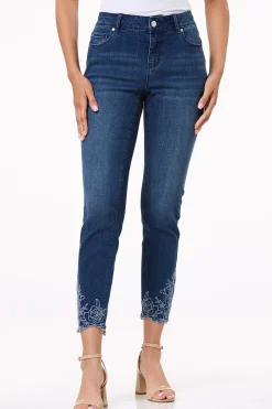 Petite Embroidered Hem Ankle Jeans