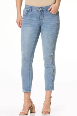 Petite Floral Embroidered Pearl Ankle Jeans