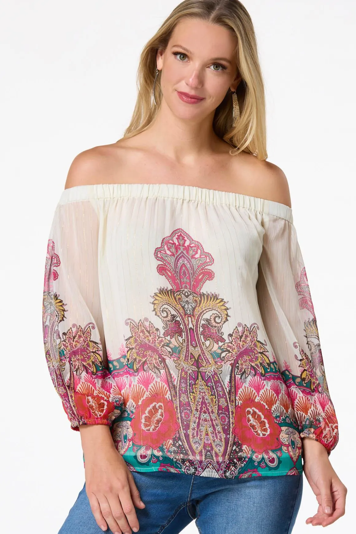 Petite Floral Lurex Stripe Top