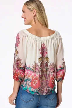 Petite Floral Lurex Stripe Top