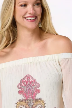Petite Floral Lurex Stripe Top